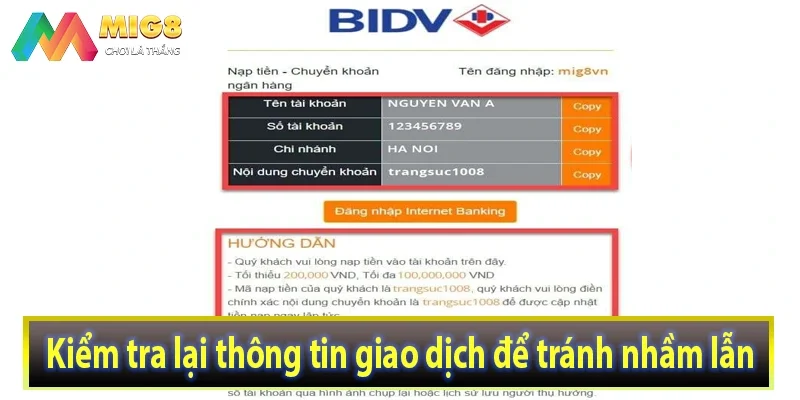 Kiểm tra lại thông tin giao dịch để tránh nhầm lẫn